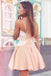 A line Pink Satin Spaghetti Straps Homecoming Dress with Lace Appliques, Sweet 16 Dress OMH0214