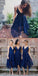 A line Deep V Neck Lace Spaghetti Straps Asymmetrical Bridesmaid Dresses OB0003