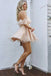 Cute A Line Pink Lace Off the Shoulder Short Prom Dresses, Sweetheart Homecoming Dress OMH0091