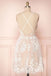 Pink Spaghetti Straps Lace V Neck Short Homecoming Dresses, Graduation Dress OMH0200