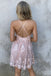 Pink Spaghetti Straps Lace V Neck Short Homecoming Dresses, Graduation Dress OMH0200