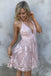 Pink Spaghetti Straps Lace V Neck Short Homecoming Dresses, Graduation Dress OMH0200