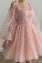 A Line Sweetheart Long Sleeves Pink Short Homecoming Dresses, Sweet 16 Dresses OMH0107