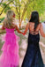 Hot Pink A Line Spaghetti Straps Tulle Prom Graduation Dresses, Party Dresses OM0169