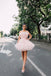 Light Pink Tulle Strapless Short Homecoming Dress with Sash, Graduation Dresses OMH0196