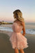A Line Pink Strapless Tiered Tulle Homecoming Dress With Layers, Graduation Dresses OMH0078