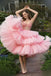 Ball Gown Sweetheart Beaded Crystal Tiered Pink Short Prom Dresses, Homecoming Dress OM0204