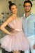 A Line Pink Tulle Strapless Short Prom Dresses, Sleeveless Homecoming Dresses OMH0083