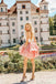 A Line V-Neck Above Knee Short Pink Tiered Homecoming Dresses With Lace OMH0167