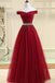 Burgundy A Line Off the Shoulder Beads Long Prom Dress PDI52