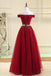 Burgundy A Line Off the Shoulder Beads Long Prom Dress PDI52
