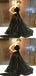 Unique A Line Black Strapless Long Prom Dresses With Beading PDF50