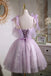 Light Purple Tulle Homecoming Dress With Bowknot, Mini Prom Graduation Dresses OMH0104