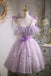Light Purple Tulle Homecoming Dress With Bowknot, Mini Prom Graduation Dresses OMH0104