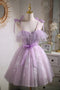 Light Purple Tulle Homecoming Dress With Bowknot, Mini Prom Graduation Dresses OMH0104