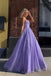 Charming A line Purple Spaghetti Straps Tulle Long Prom Dresses, Evening Gowns OM0129