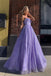 Charming A line Purple Spaghetti Straps Tulle Long Prom Dresses, Evening Gowns OM0129