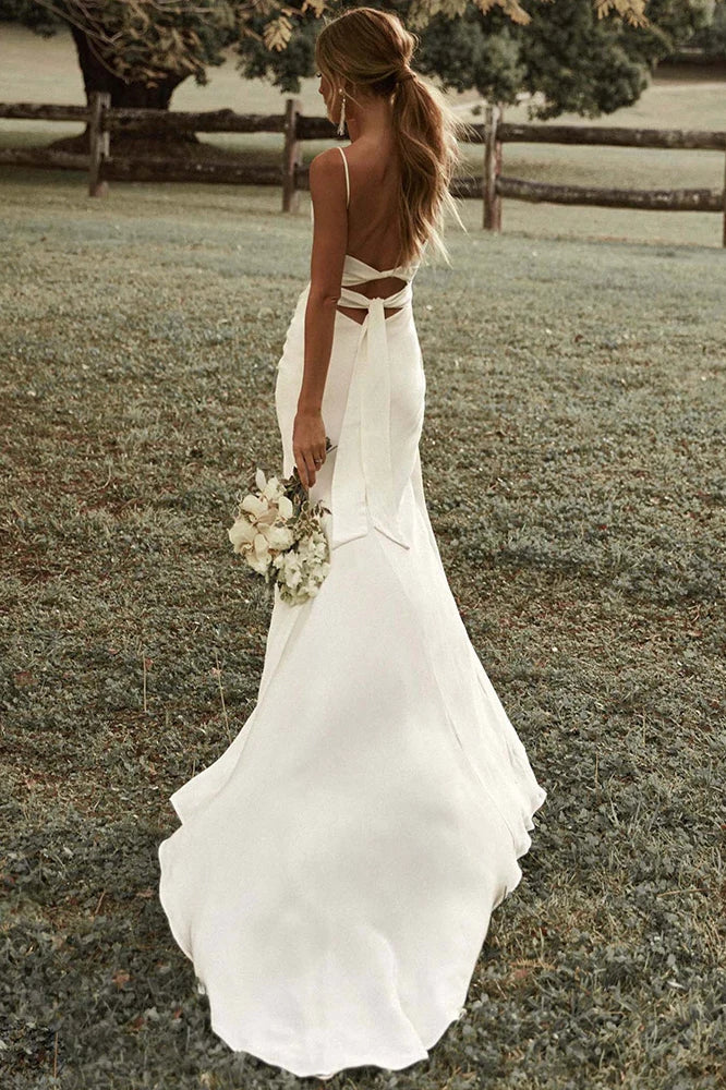 Charming A Line Ivory Spaghetti Straps Open Back Wedding Dresses, Bridal Gowns OW0020