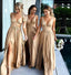 V Neck Split Cheap Long Sexy Bridesmaid Dresses Wedding Guest Dress PDI93