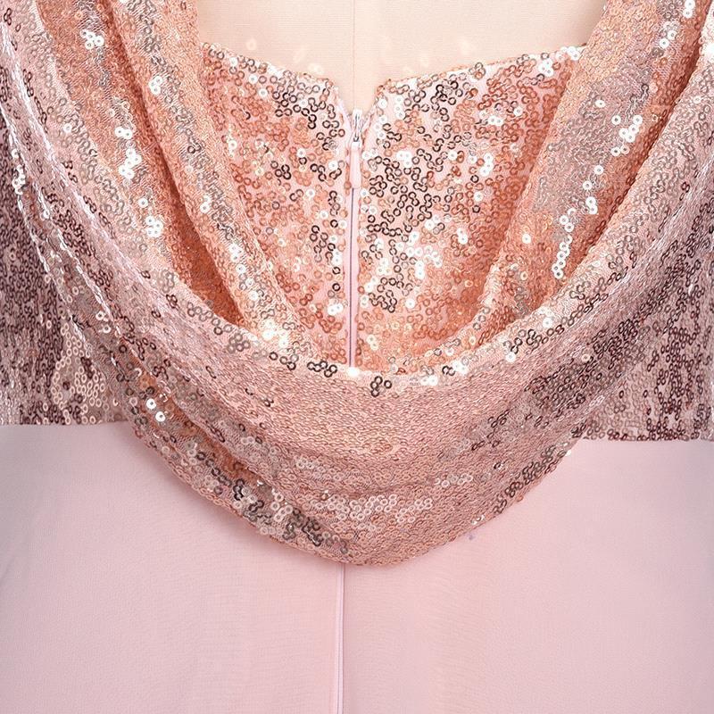 Rose Gold A Line Spaghetti Straps Prom Gown Backless Sequins Chiffon Bridesmaid Dress PDI10