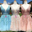 Red Lace Applique Beaded Homecoming Dresses V Neck Tulle Short Prom Dress PDO11