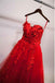 Charming Red Sweetheart Strapless Ball Gown Applique Tulle Long Prom Dress PDE82