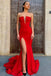 Simple Mermaid Black V Neck Sleeveless Long Prom Dress With Slit, Evening Dress OM0342
