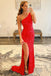 Sheath Fuchsia Sequins One Shoulder Sleeveless Slit Prom Dresses, Evening Dresses OM0318