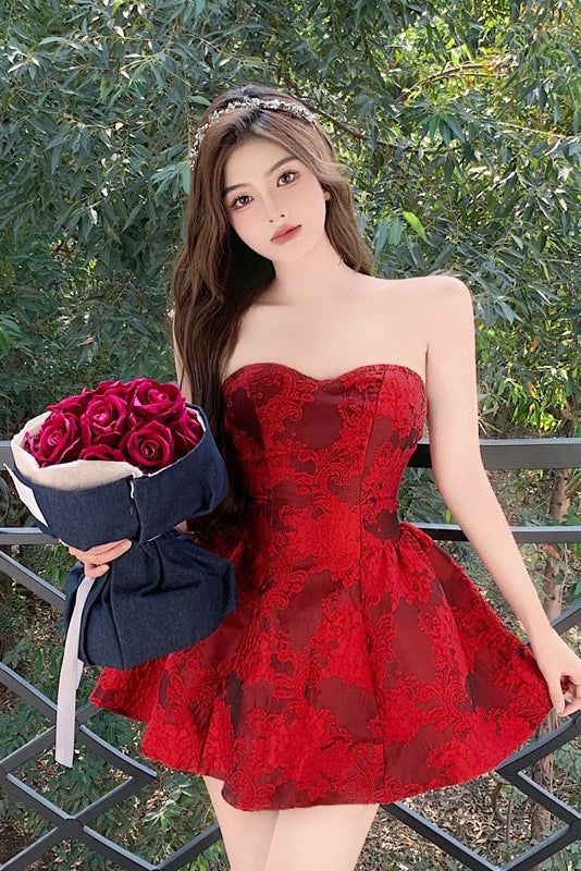 Cute A Line Ivory Lace Appliques Strapless Homecoming Dresses, Sweet 16 Dresses OMH0113