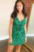 Sexy Red Sequins Tight Mini Homecoming Dress, V Neck Above Knee Cocktial Dresses OMH0087