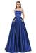 Royal Blue Strapless Long A Line Bridesmaid Dress with Pockets, Cheap Prom Dress with Beads PPD56