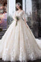 Charming Half Sleeves Ball Gown Wedding Dresses, Appliques V Neck Bridal Dress PDK2