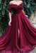 Burgundy Off the Shoulder Maroon A Line Long Tulle Pom Dresses 2022 PDG91
