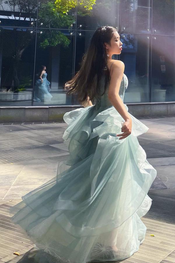 Elegant Spaghetti Straps Tulle Long Formal Prom Dresses, A-line Long Evening Dress OM0004
