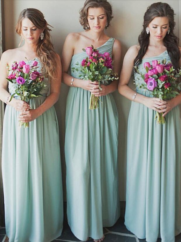 Modern A Line One Shoulder Chiffon Floor Length Bridesmaid Dress PDN3