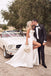 Charming A line Ivory Satin Strapless V Neck Ruffles Wedding Dresses With High Slit OW0030