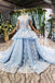 Princess Light Sky Blue Prom Dress with Flowers, Ball Gown Quinceanera Dress PDP50