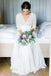 Simple 3/4 Sleeves Chiffon Beach Wedding Dress with Lace, V Neck Bridal Dress PDN90