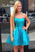 Sparkly Blue A Line Sequins Homecoming Dresses, Criss Cross Back Graduation Dresses OMH0146