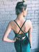 Sheath Emerald Green Spaghetti Straps Long Simple Prom Dresses with Slit PDI61