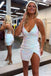 Pink Sequins V Neck Spaghetti Straps Cocktail Dress with Slit, Homecoming Dresses OMH0222