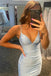 Light Sky Blue Spaghetti Straps Tight Short Party Dresses, Bodycon Homecoming Dresses OMH0246