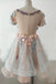 A Line Short Sleeves Beads Tulle Short Prom Dress, Homecoming Dress with Flowers OMH0257