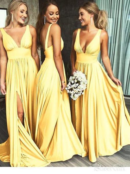 Burgundy A Line Deep V Neck Cheap Bridesmaid Dresses For Wedding PDI92