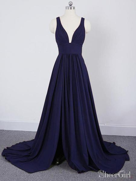 Burgundy A Line Deep V Neck Cheap Bridesmaid Dresses For Wedding PDI92