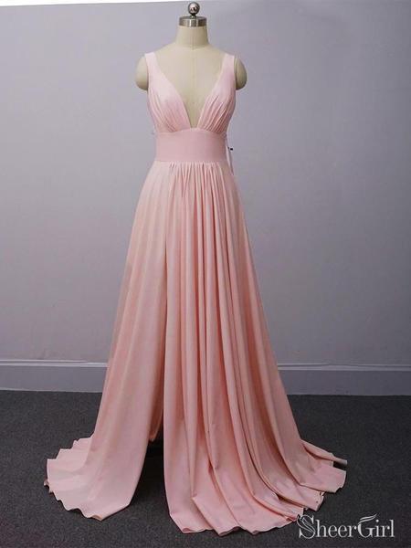 Burgundy A Line Deep V Neck Cheap Bridesmaid Dresses For Wedding PDI92
