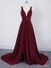 Burgundy A Line Deep V Neck Cheap Bridesmaid Dresses For Wedding PDI92