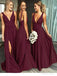 Burgundy A Line Deep V Neck Cheap Bridesmaid Dresses For Wedding PDI92