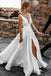 Simple A Line Deep V Neck Ivory Long Open Back Prom Wedding Dresses With Belt OW0121