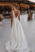 Simple A Line Deep V Neck Ivory Long Open Back Prom Wedding Dresses With Belt OW0121